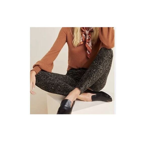 AG For Anthropologie Stevie High Rise Ankle Velvet Pants Paisley Black Size 24 - Picture 2 of 15